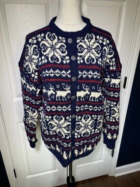 Vintage Husfliden Stavanger Handmade Norway Cardigan Nordic Aztec L 60s